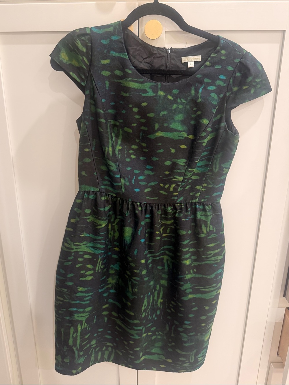 Shoshanna Black and Green Patterned Cap-Sleeve Dress! EUC! Size 6! Beautiful!